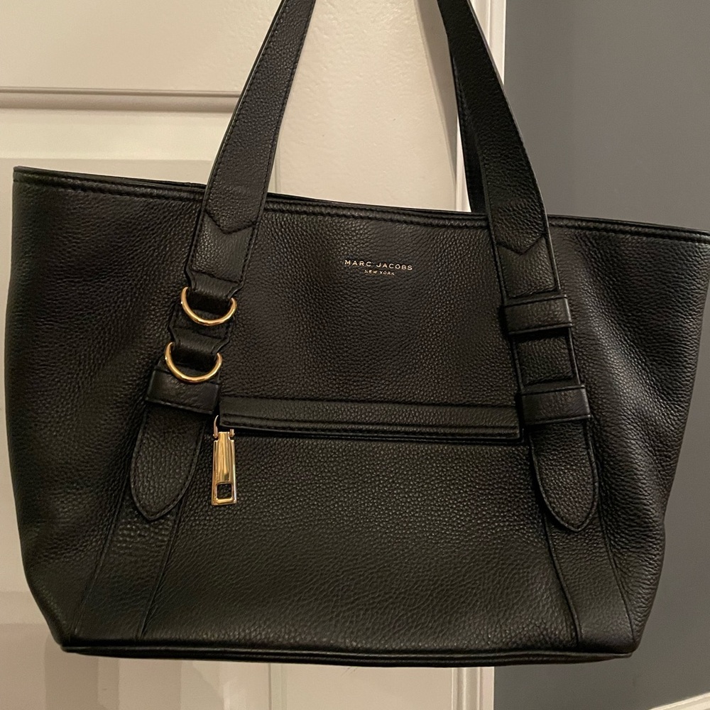 Marc Jacobs Anchor Black Leather Exterior Textile Lining Tote